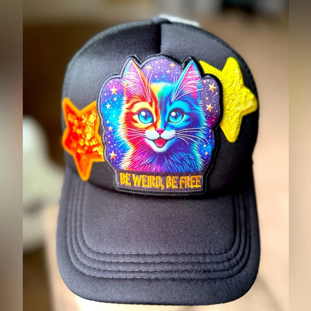 Galactic Cat “Be Wierd” Black Trucker Hat